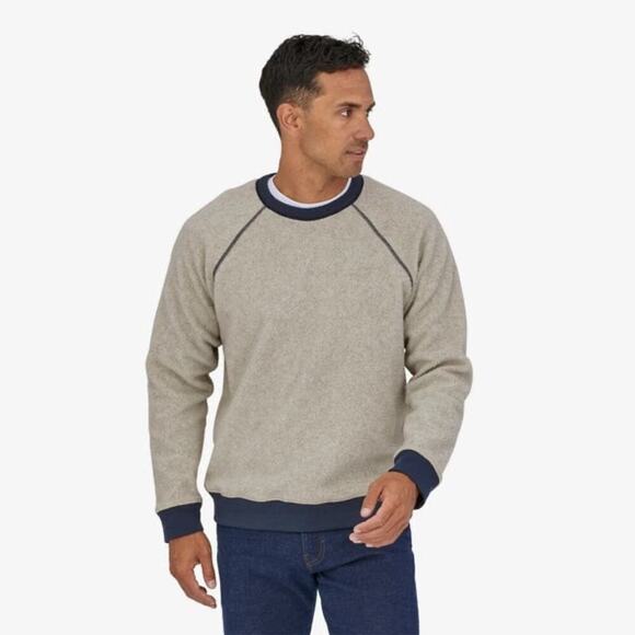Patagonia Men’s Reversible Shearling Crewneck Sweatshirt Top Oat Blue XXL - Picture 1 of 8